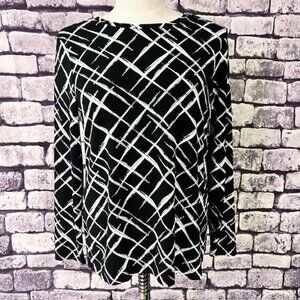 Chico's Black & White Crew Neck Long Sleeve Blouse Size L
